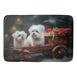 Maltesisches Snowy Sleigh Weihnachtsdekor Badematte