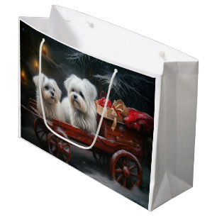 Maltesisches Snowy Sleigh Weihnachtsdekor Große Geschenktüte