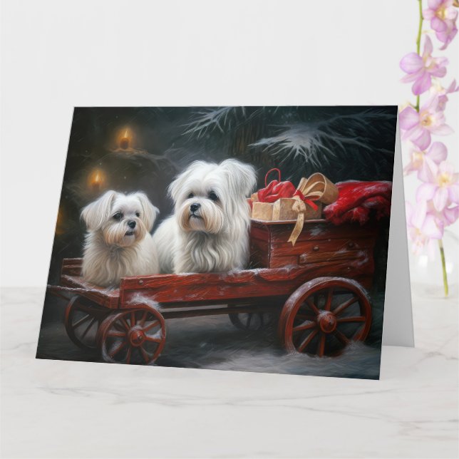 Maltesisches Snowy Sleigh Weihnachtsdekor Karte (Orchidee)