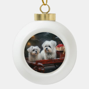 Maltesisches Snowy Sleigh Weihnachtsdekor Keramik Kugel-Ornament