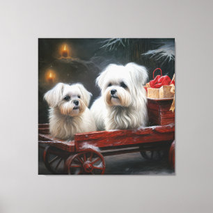 Maltesisches Snowy Sleigh Weihnachtsdekor Leinwanddruck