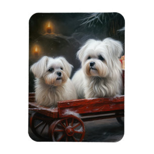 Maltesisches Snowy Sleigh Weihnachtsdekor Magnet