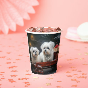 Maltesisches Snowy Sleigh Weihnachtsdekor Pappbecher