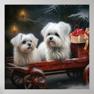 Maltesisches Snowy Sleigh Weihnachtsdekor Poster