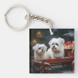 Maltesisches Snowy Sleigh Weihnachtsdekor Schlüsselanhänger