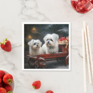 Maltesisches Snowy Sleigh Weihnachtsdekor Serviette