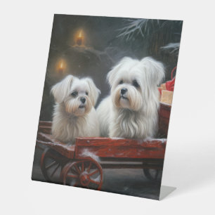 Maltesisches Snowy Sleigh Weihnachtsdekor Sockelschild