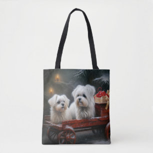 Maltesisches Snowy Sleigh Weihnachtsdekor Tasche