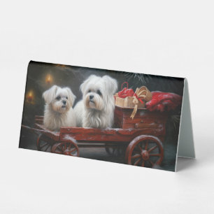 Maltesisches Snowy Sleigh Weihnachtsdekor Tischaufsteller