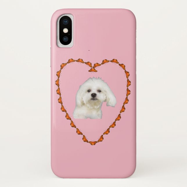 Maltesisches Welpenportrait in Herzrosa Case-Mate iPhone Hülle (Rückseite)