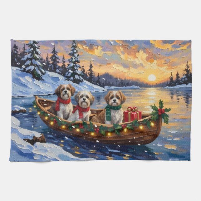 Malti Tzu Christmas Boat Holiday Geschirrtuch (Horizontal)