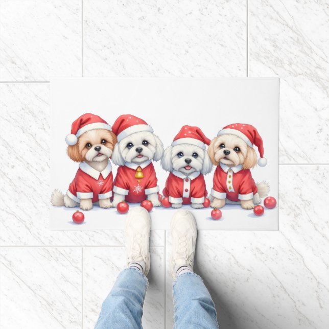 Malti Tzu Christmas Dress Santa Hat Fußmatte (Indoor)