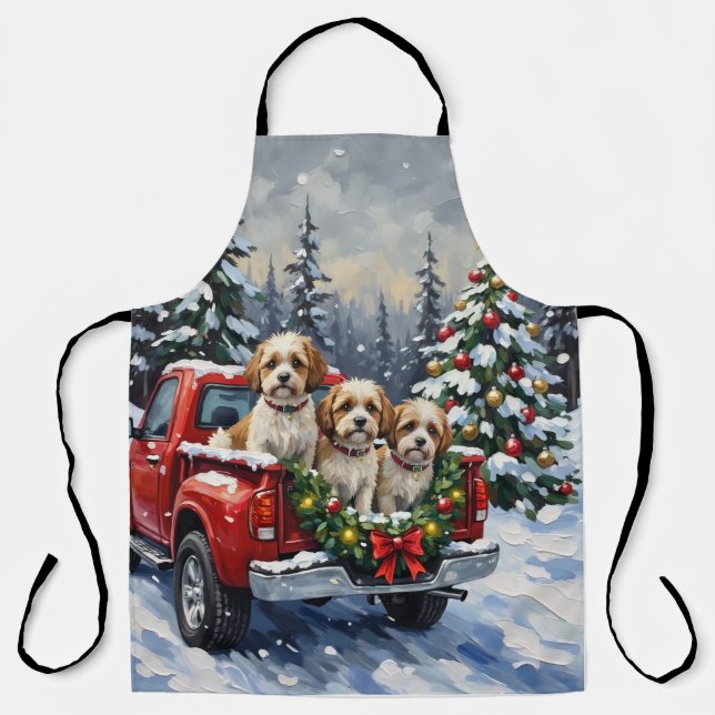 Malti-Tzu Christmas Red Truck Holiday Schürze (Vorderseite)