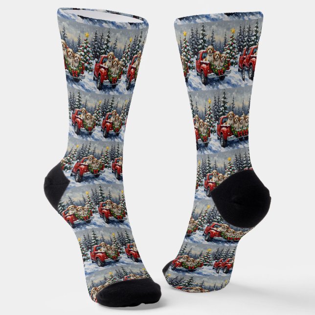 Malti-Tzu Christmas Red Truck Holiday Socken (Gewinkelt)