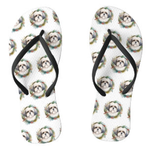 Malti Tzu Christmas Wreath Festivals Flip Flops