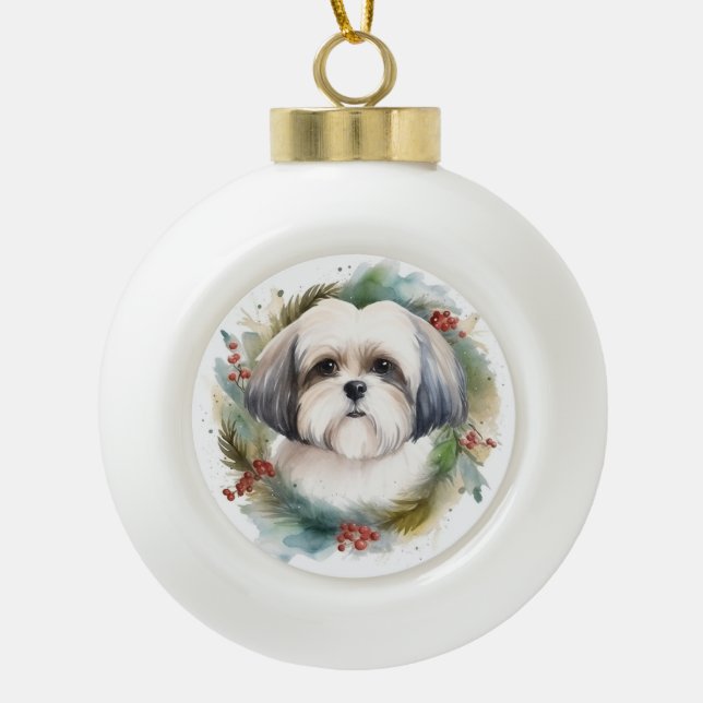 Malti Tzu Christmas Wreath Festivals Keramik Kugel-Ornament (Vorderseite)