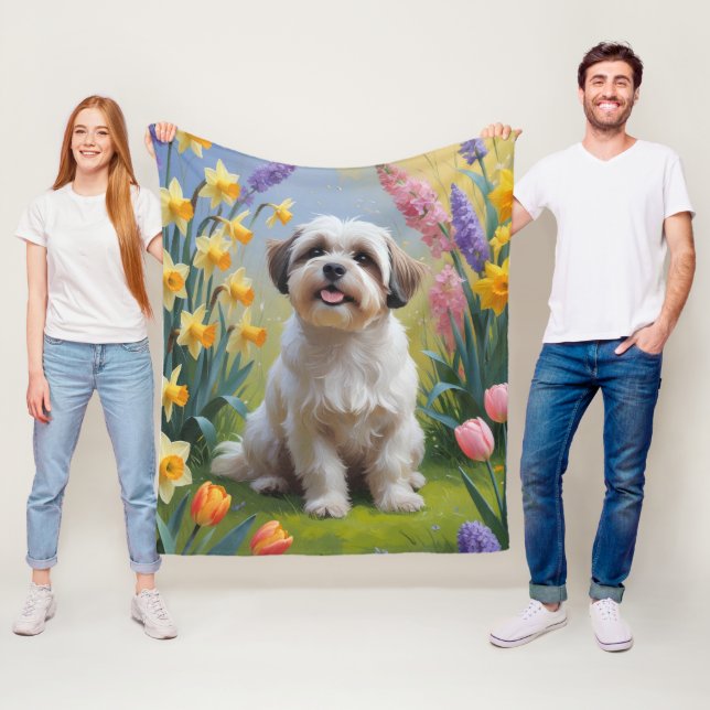Malti Tzu Dog Frühlingsblumen Malerei Fleecedecke (Beispiel)