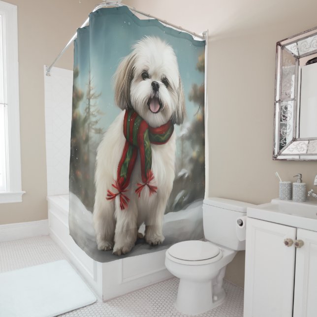 Malti Tzu Dog im Schnee Weihnachten Duschvorhang (Beispiel)