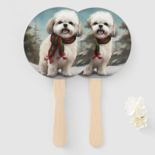 Malti Tzu Dog im Schnee Weihnachten Fächer