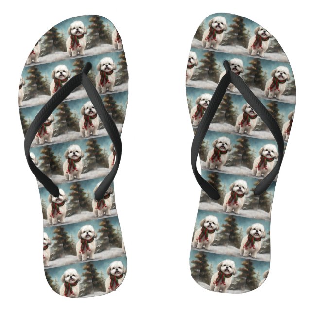 Malti Tzu Dog im Schnee Weihnachten Flip Flops (Fußbett)