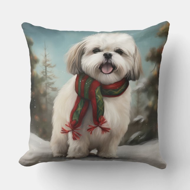 Malti Tzu Dog im Schnee Weihnachten Kissen (Vorderseite)