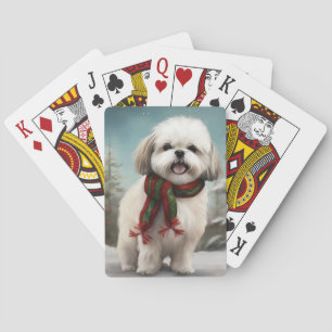 Malti Tzu Dog im Schnee Weihnachten Spielkarten