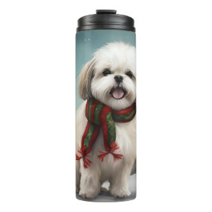 Malti Tzu Dog im Schnee Weihnachten Thermosbecher