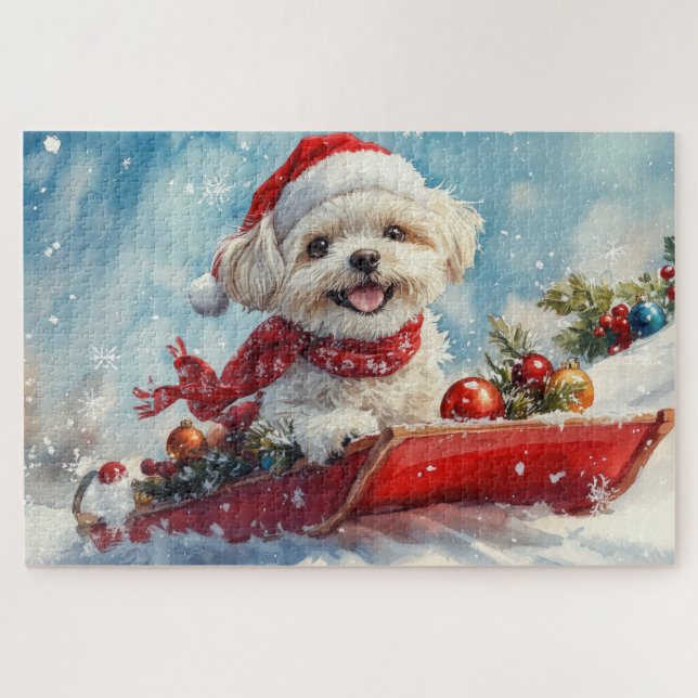 Malti Tzu Dog in Sledge Let it Schnee Weihnachten (Horizontal)