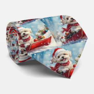 Malti Tzu Dog in Sledge Let it Schnee Weihnachten Krawatte