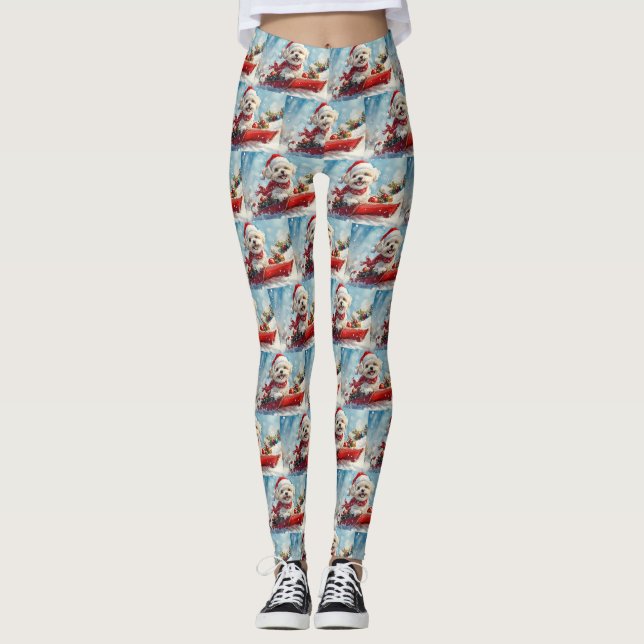 Malti Tzu Dog in Sledge Let it Schnee Weihnachten Leggings (Vorderseite)
