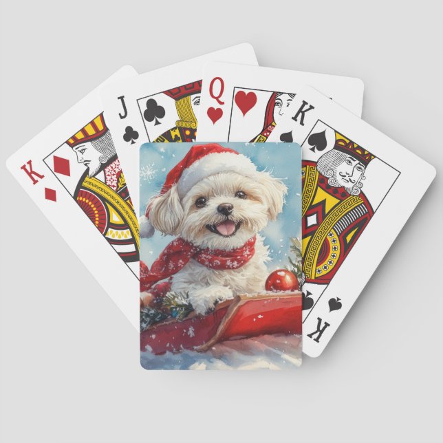 Malti Tzu Dog in Sledge Let it Schnee Weihnachten Spielkarten (Rückseite)