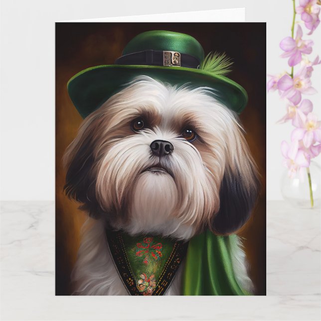 Malti Tzu Dog in St. Patrick's Day Dress Karte (Orchidee)