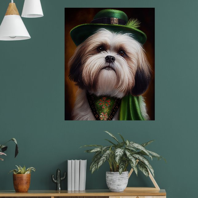 Malti Tzu Dog in St. Patrick's Day Dress Poster (Wohnzimmer 1)