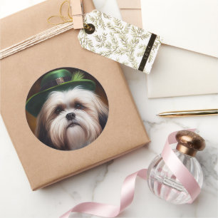 Malti Tzu Dog in St. Patrick's Day Dress Runder Aufkleber