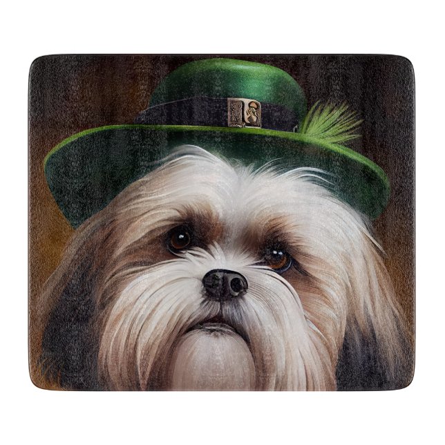Malti Tzu Dog in St. Patrick's Day Dress Schneidebrett (Vorderseite)