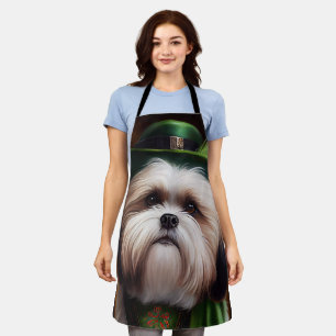 Malti Tzu Dog in St. Patrick's Day Dress Schürze
