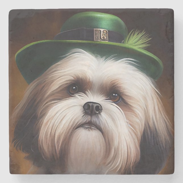 Malti Tzu Dog in St. Patrick's Day Dress Steinuntersetzer (Vorderseite)
