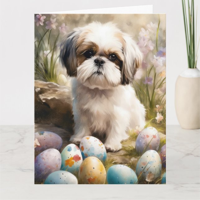 Malti Tzu Dog mit Ostereier Urlaub Karte (Vorderseite)