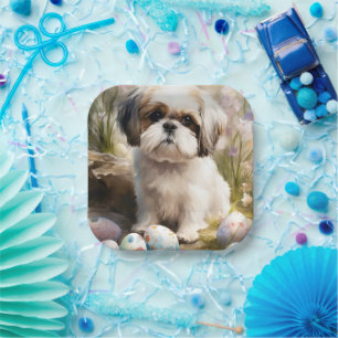 Malti Tzu Dog mit Ostereier Urlaub Pappteller