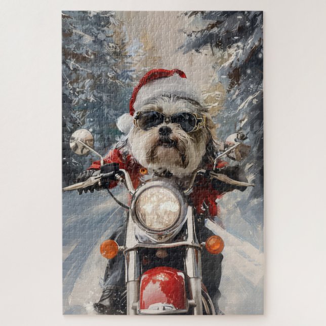Malti Tzu Dog Riding Motorrad Weihnachten (Vertikal)