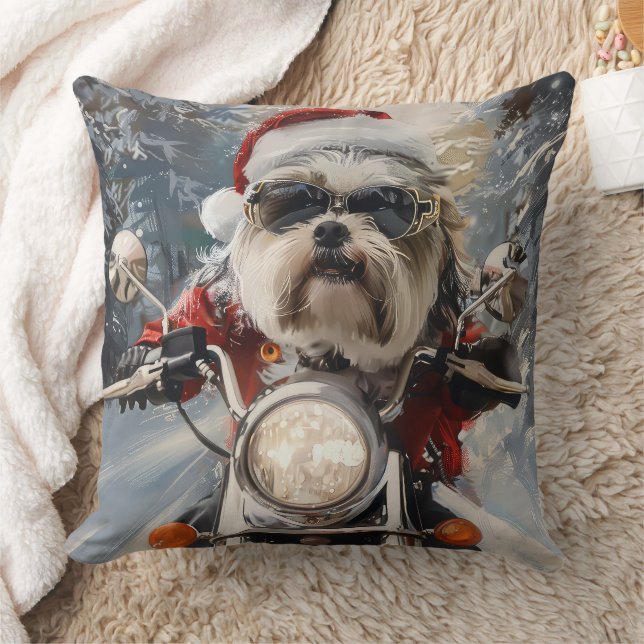 Malti Tzu Dog Riding Motorrad Weihnachten Kissen (Decke)