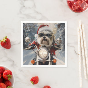 Malti Tzu Dog Riding Motorrad Weihnachten Serviette