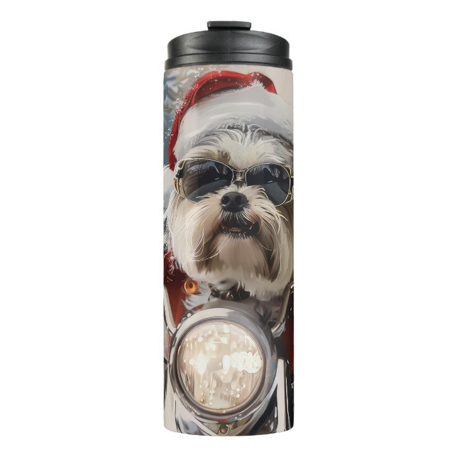 Malti Tzu Dog Riding Motorrad Weihnachten Thermosbecher (Vorderseite)