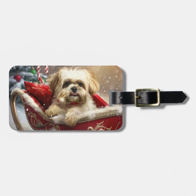 Malti Tzu Dog Weihnachtsfest Gepäckanhänger (Vorderseite horizontal)