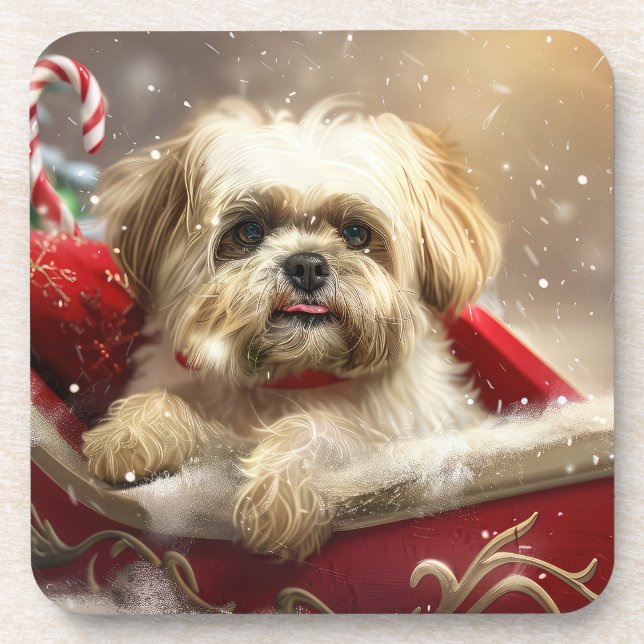 Malti Tzu Dog Weihnachtsfest Getränkeuntersetzer (Vorderseite)