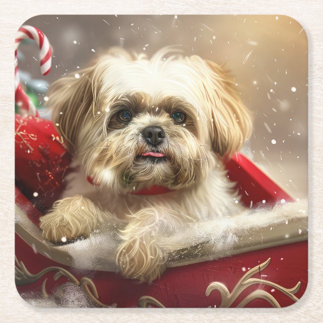 Malti Tzu Dog Weihnachtsfest Rechteckiger Pappuntersetzer (Vorderseite)