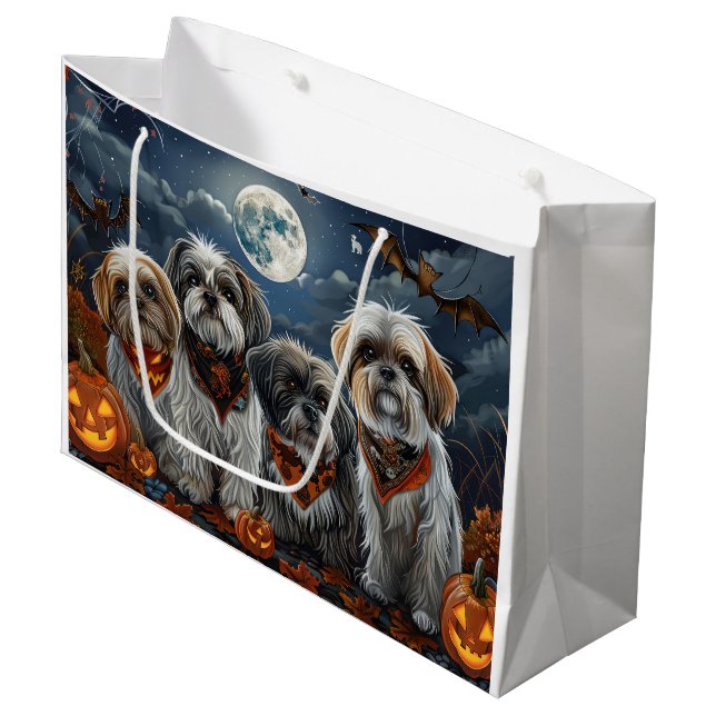 Malti Tzu Halloween Spooky Große Geschenktüte (Vorderseite Schrägansicht)