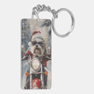 Malti Tzu Hund fährt Motorrad Weihnachten Schlüsselanhänger