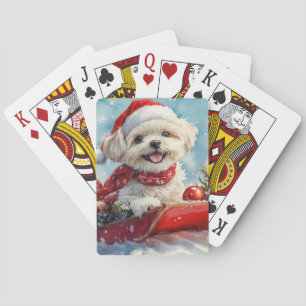 Malti Tzu  Hund im Schlitten Lass es schneien Weih Spielkarten