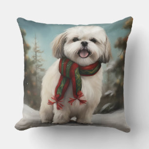 Malti Tzu Hund im Schnee Weihnachten Kissen